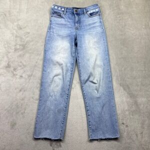 Sanctuary Denim Modern Straight Crop High Rise Embroidered Jeans Sz 26 Fits 25"